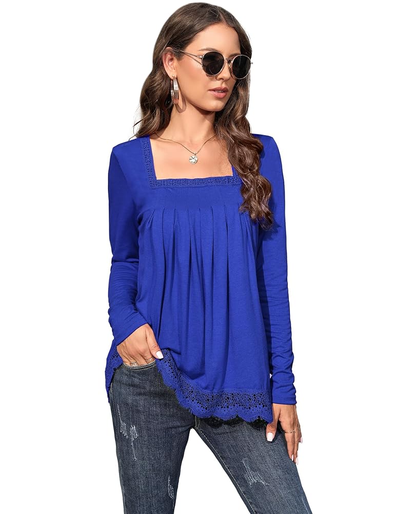 Women's Lace Panel Long Sleeve Top - 35% Rayon, 60